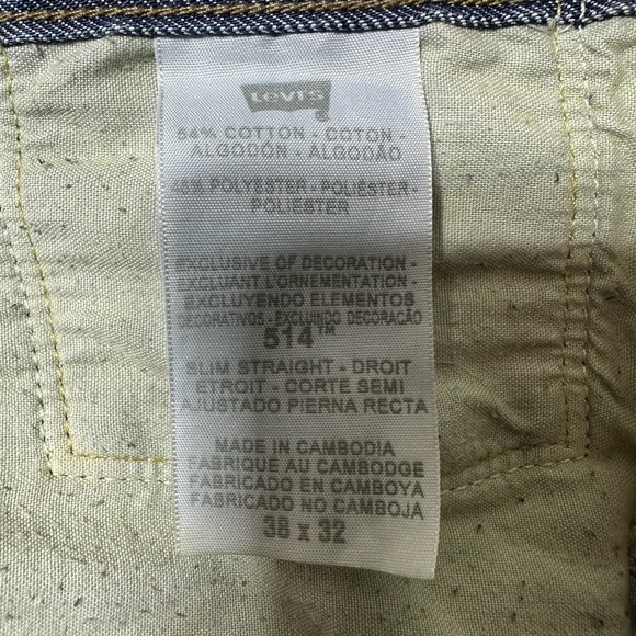 Levis 514 38X32 Men’s Slim Straight Jeans Blue Denim Stretch Button Pocket - Picture 14 of 14